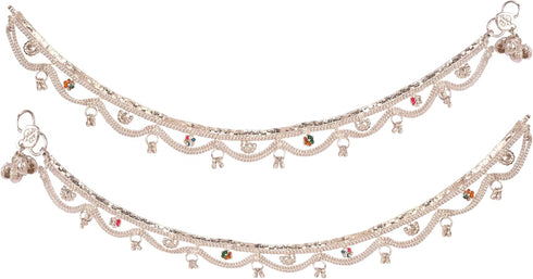 Touchstone NEW Indian Bollywood Traditional Handcrafted Jaipur Floral Meenakari Enamel Sweet Sound Designer Jewelry Payal Paazeb Anklets in Silver...
