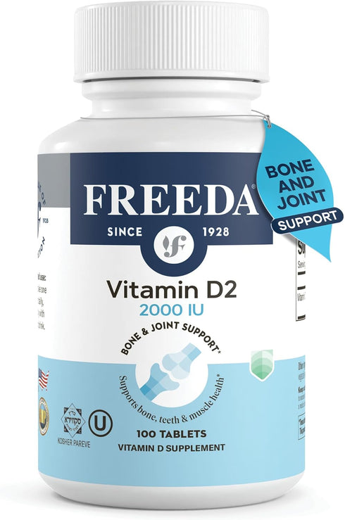 FREEDA Vitamin D2 2000 IU – Vegan Vitamin D for Bone Strength & Immune Support – Vegan Ergocalciferol D2 Supplement – 100 Tiny Tablets...