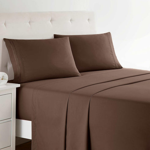 Clara Clark Premier 1800 Series 4pc Bed Sheet Set - Queen, Chocolate Brown...
