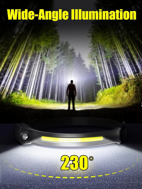 LED Headlamp Rechargeable 2 Pack, 230° Wide Beam Head Lamp Super Bright, Waterproof Rechargeable Headlamp USB C, Motion Sensor Head Lights for For...