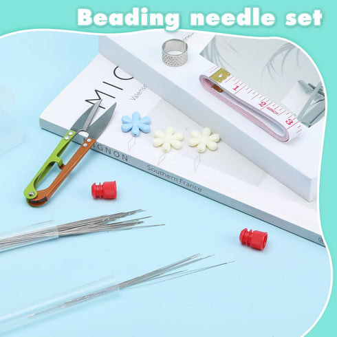 72 Pcs Beading Needles Set Including 12 Pcs Big Eye Bead Needles, 60 Pcs Seed Beads Needles for Jewelry Making with 2 Needle Bottle, Yarn Scissor,...