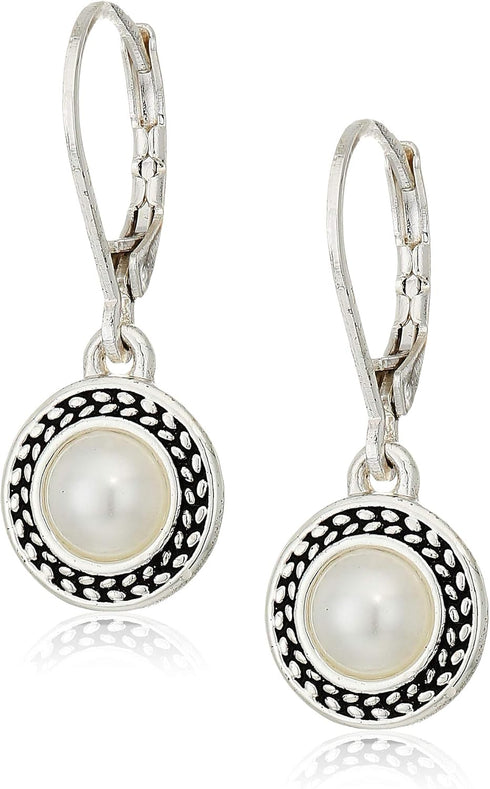 Napier Women's Silvertone and White Pearl Drop Leverback Earrings...