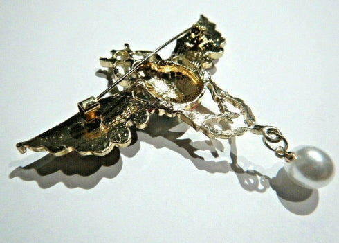 Colorful Winged Scarab Beetle Brooch Aqua Blue & Goldtone Egyptian Pin...