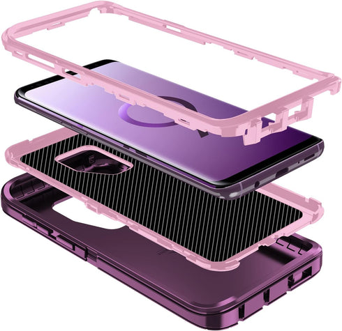 for Galaxy S9 Case, Heavy Duty Shockproof Dust/Drop Proof 3 Layer Full Body Protection Rugged Cover Case for Galaxy S9, Purple/Pink...