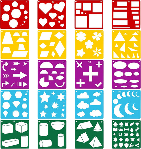 Peohud 40 Pieces Stencils for Kids, Geometric Shaped Stencils, Simple Drawing Chalk Stencils Colorful Art Painting Template for DIY Craft, 5.9 x 5...