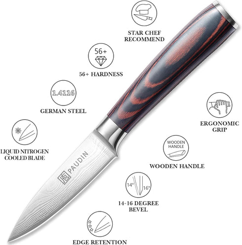 PAUDIN Paring Knife, 3.5 Inch Fruit Knife, High Carbon 5Cr15Mov Stainless Steel Forged Paring Knife, Ultra Sharp Small Kitchen Knife, Ergonomic Wo...