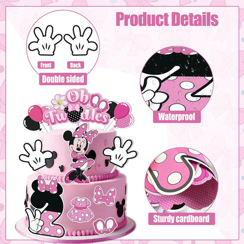 10 Pcs 2nd Mouse Cake Decorations- “Oh Twodles” Mouse Birthday Cake Topper Black and Red Birthday Party Decorations for Kids Boys Two Birthday Par...