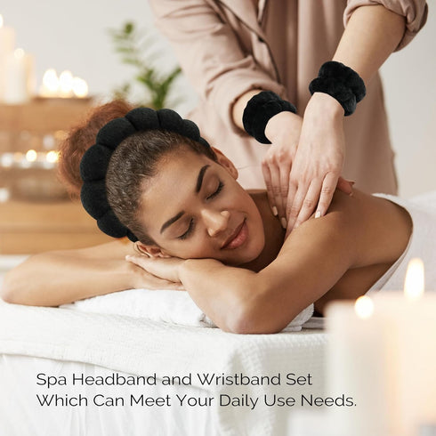 Makeup Headband, Spa Headband for Washing Face, 6-pack Skincare Headbands and Wristbands Set, Sponge Terry Cloth Headbands Face Wash Headband Puff...