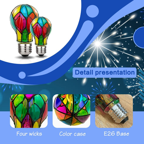 LED Stained Glass Light Bulb A19 4W E26 Base Painted Light Bulb Night Light Mosaic Light Bulb Party Light Bulb Stainglass Light Bulb...