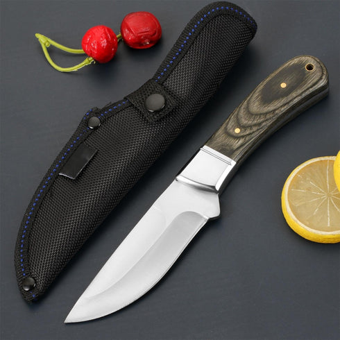 DOOM BLADE 8.27" Fixed Blade Hunting Knife with Sheath,Survival Knife,Bowie Knives,440C Stainless Steel Blade with Wood handle,Multifunction,Full ...