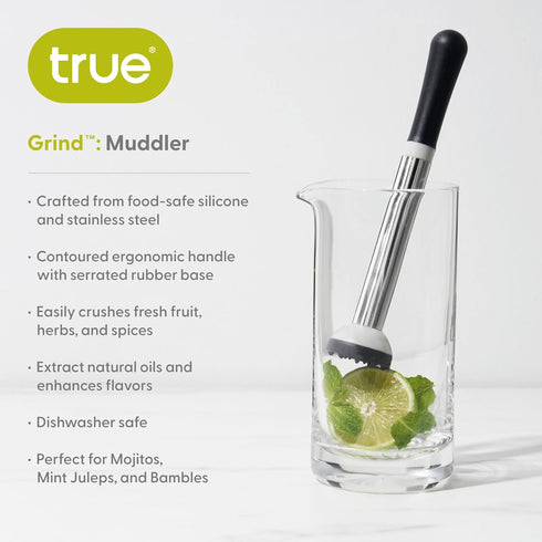 True Grind Muddler for Cocktails & Mixed Drinks, Fruits, Spices, Herbs, and Sugar Cubes Crusher, Home Bar Accessories, Bartender Tools, 8.5", Set ...