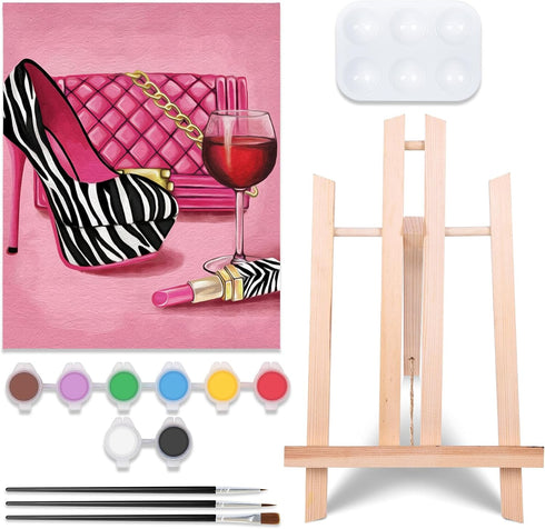 VOCHIC Paint and Sip Kit, Pre Drawn Canvas Painting Party Kit Supplies for Adults with Picture to Paint 1 Easel, 8 Acrylic Colors,3 Brush,1 Pallet...