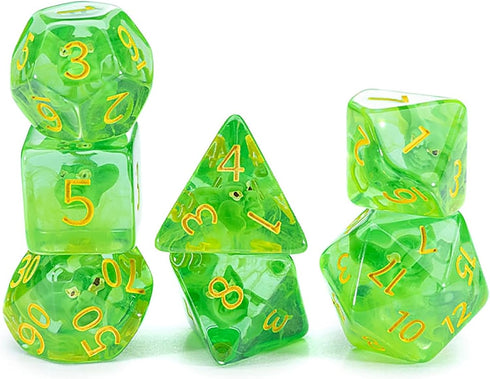 Gate Keeper Games and Dice: Inclusion Dice: Dice Goblin - 7pc Set, Transparent Green, Goblin Head Inclusion, 7 Resin Dice for Role Playing Games...