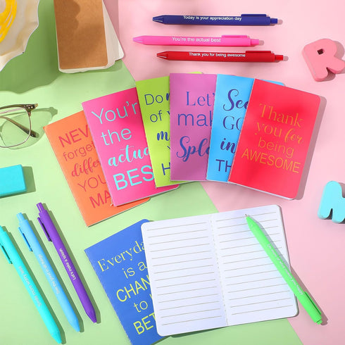 Funrous 32 Pcs Motivational Quote Pens Inspirational Notepads Mini Motivational Journal with Ballpoint Pen Small Notebooks Gift Set for Student Me...