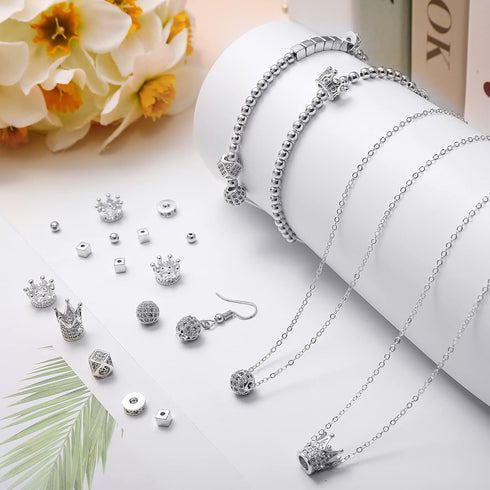 1034 Pieces King Crown Charm Rhinestone Bead Round Ball Zircon Bead Hexagon Big Hole Spacer Diamond Cutting Cube for DIY Chain Bracelet Jewelry Ma...