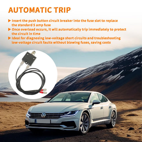 Push Button Circuit Breaker 5 Amp, Fuse Tester Manual Reset, with 18 AWG wires?Hex Nut?Grip Nut Ring...