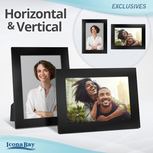 Icona Bay - 5x7 Black Picture Frame - Sturdy Wood Composite Photo Frame - Sleek Design, Table Top or Wall Mount - Exclusives Collection...