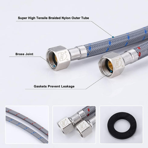 32 Inch Faucet Supply Lines 3/8" Female Comp × M10 Male (1 Pair), ARCORA 30" Braided Nylon Bathroom Faucet Hose...