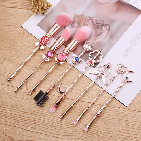 Sailor Moon Makeup Brushes Set - 8Pcs Anime Pink Metal Magic Wand Handle Makeup Brushes Professional is Great Gift for Fans, Girlfriend...