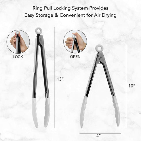 Country Kitchen Stainless Steel Silicone Tipped Kitchen Food BBQ and Cooking Tongs Set of Two 10” and 13” for Non Stick Cookware, BPA Fee, Stylish...