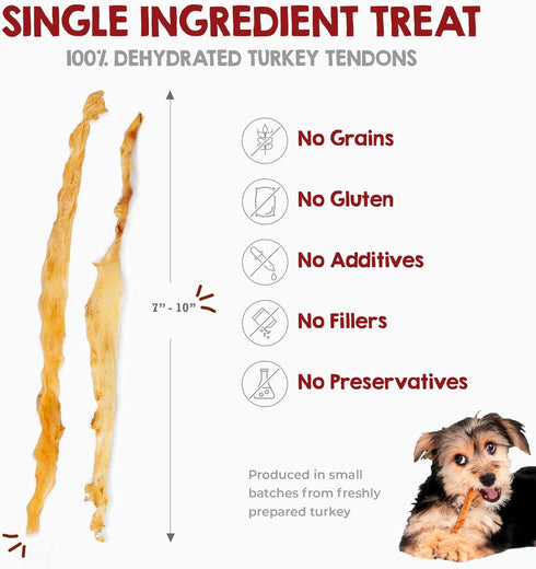 Riley's Turkey Tendons for Dogs Made in The USA & Sourced in The USA - Single Ingredient Dog Treats - All Natural Turkey Tendon Chews for Dogs - 4...