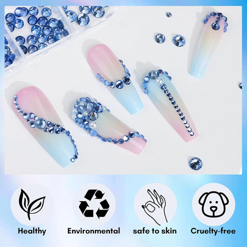Makartt Blue Nail Rhinestones Flatback Rhinestones Multi-Size Round Crystal Glass Nail Charms Diamonds Nail Jewels Rhinestones for DIY Crafts Make...
