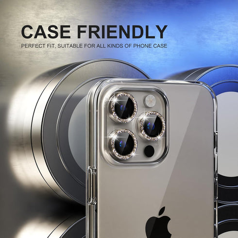 Choiche Compatible for iPhone 15 Pro/iPhone 15 Pro Max Camera Lens Protector Bling, 9H Tempered Glass Camera Cover Screen Protector Metal Ring Dec...