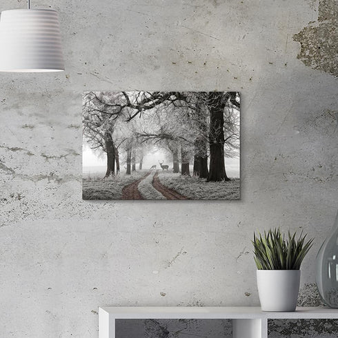 Winter Scene Canvas Wall Art: Nature Forest Landscape Prints White Snowy Trees Painting Wildlife Picture Elk Artwork for Living Room Bedroom Home ...