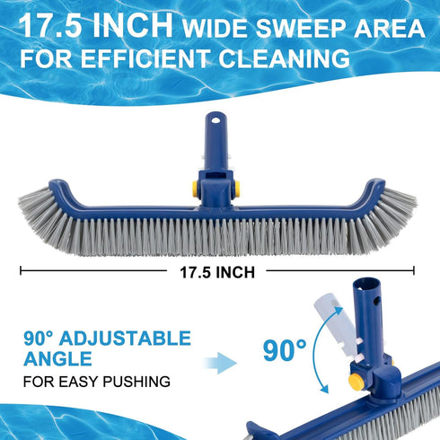 Pool Brush with Rotatable Handle,17.5" Pool Brush Head for Inground Pools, Above-Ground & Vinyl Pools, Heavy-duty Pool Brushes for Cleaning Pool W...