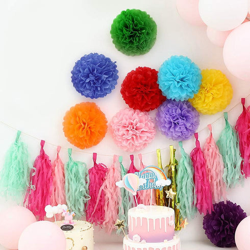 Binpeng Rainbow Paper Pom Poms Hanging Paper Flower Ball Wedding Party Celebrations Decorations Outdoor Decoration Flowers Craft for Party Birthda...