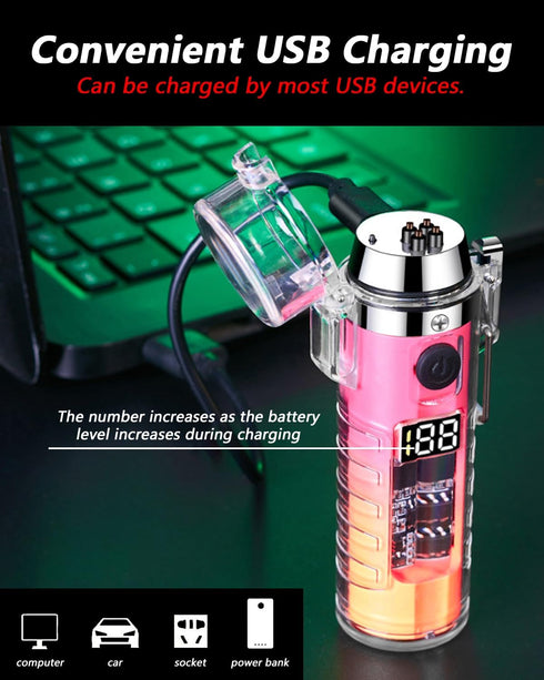 SKRFIRE Windproof Lighter Waterproof Lighter USB Type C Rechargeable Plasma Arc Lighter with Digital Power Indicator for Camping, Hiking,Traveling...