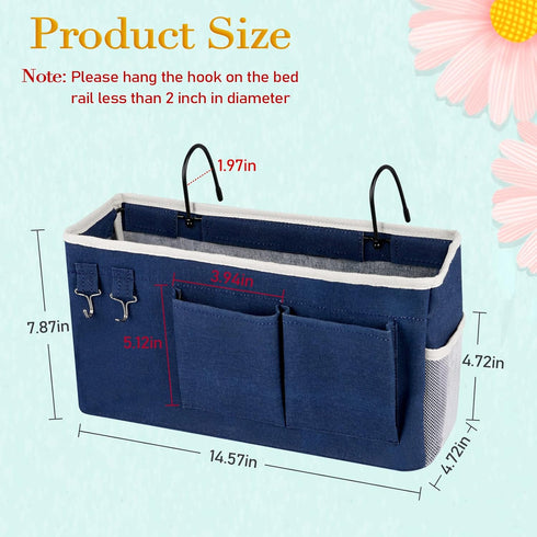 Bedside Storage Caddy/Bedside Hanging Storage Bag for Headboards Bunk Beds Dorm Rooms Book Phone Magazine Holder (Navy Blue)...