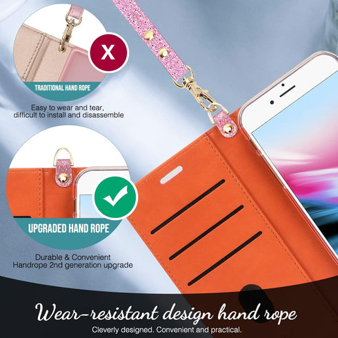 FYY for iPhone 8 Plus Case/iPhone 7 Plus Case, PU Leather Flip Wallet Phone Case with Card Holder Wrist Strap Kickstand Protective Cover for iPhon...