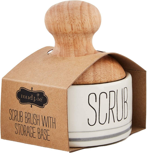 Mud Pie Wooden Scrub Brush and Ceramic Base Set...