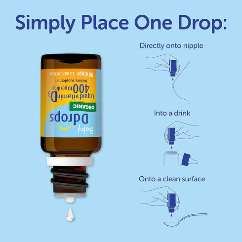 Ddrops Organic Baby 400 IU 90 Drops - Daily Vitamin D Liquid for Infants. Supports Teeth & Bone Health. No Preservatives, No Sugar, Non-GMO, Aller...