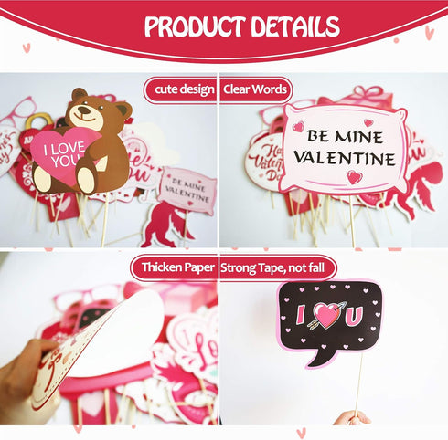 Valentines Day Photo Booth Props Kit, 28PCS Photography Props, Funny DIY Picture Selfie Accessories for Valentine’s Day Wedding Party Suppliers Fa...
