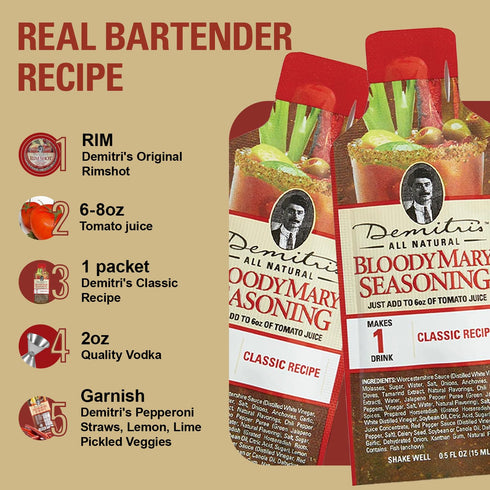 Demitri's Bloody Mary Seasoning Classic Recipe - Bloody Mary Mix - Concentrated Drink Mixer - Bold Rich Flavor - Perfect for Home Brunch Parties &...
