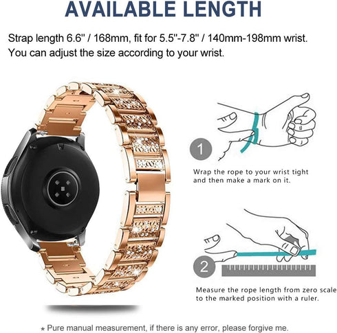 Bands Compatible with Samsung Galaxy Watch 46mm / Gear S3 Frontier/Classic, 22mm Bling Rhinestone Diamond Metal Strap with Bezel Ring Cover Replac...