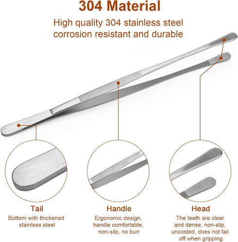 4 Pcs Kitchen Fine Tweezer Tongs, AHIER 12” and 10” Stainless Steel Food Tweezers Set, Long Food Chef Tweezers Cooking Tweezers for Surgical, Cook...