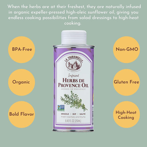 La Tourangelle Herbs De Provence Infused Sunflower Oil, High-Oleic Oil for Cooking, Vinaigrettes & Dipping Sauces, 8.45 fl oz...