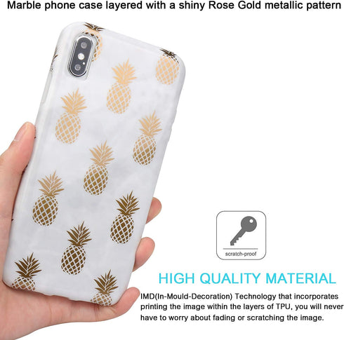 JAHOLAN Compatible iPhone Xs Max Case Shiny Rose Gold Pineapples Marble Design Clear Bumper TPU Soft Rubber Silicone Cover Phone Case for iPhone X...