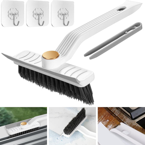 NiHome Multifunctional Rotating Crevice Cleaning Brush for Bathroom, Gap Cleaning Brushes w/Silicone Squeegee for Window, Flexible Bristles for Ba...