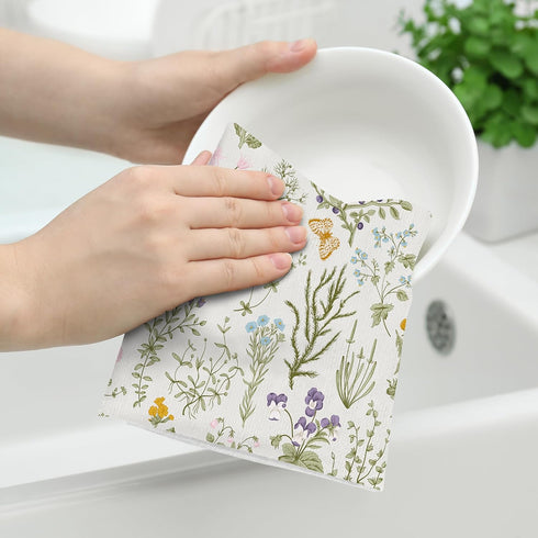 Spring Floral kitchen towels decorative Set of 2, Summer Flower Dish Towels Hand Towels for Kitchen Decor, Absorbent Drying Dish Cloth, Cute Natur...