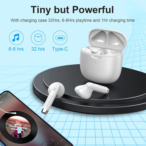 Jxrev Wireless Earbuds, Bluetooth 5.3 Headphones in Ear with Noise Cancelling Mic, Earbuds Stereo Bass, IP7 Waterproof Sports Earphones, 32H Playt...