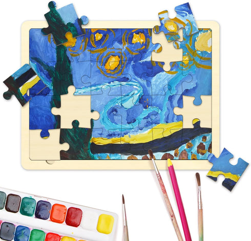 Blank Puzzle with 24 Pieces, Each Piece is Unique, Blank Wooden Jigsaw Puzzles with Puzzle Tray for Crafts & DIY, Make Your Own Puzzle 11.7x8.8 In...