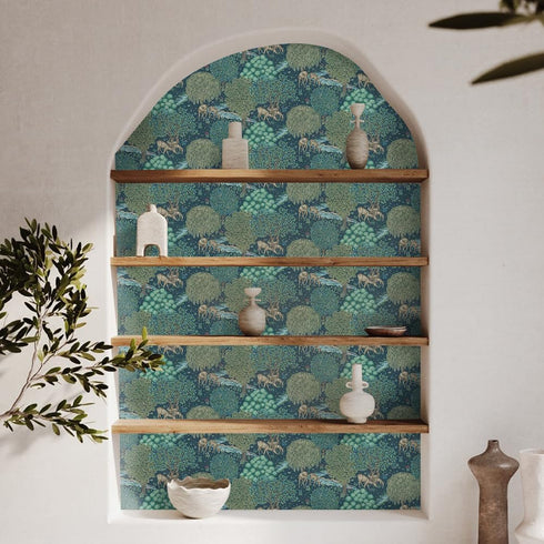 Green Forests Peel and Stick Wallpaper Deer Floral Contact Paper Removable Waterproof Wallpaper Self-Adhesive Wallpaper Decorative Wallpaper for B...
