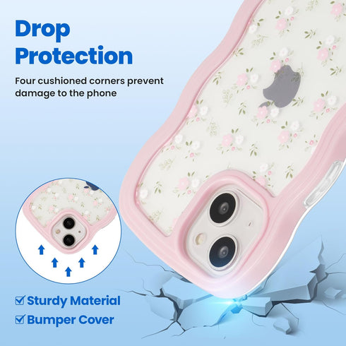 ZCDAYE Floral Case Compatible with iPhone 15, Aesthetic Flower Pattern & Cute Curly Wavy Shape Phone Case for Women Girls,Soft TPU Shockproof Cove...