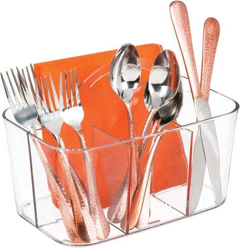 mDesign Plastic Cutlery Storage Organizer Caddy Bin Tote with Handle - Kitchen Cabinet Divided Pantry Basket for Forks, Knives, Spoons, Napkins, I...