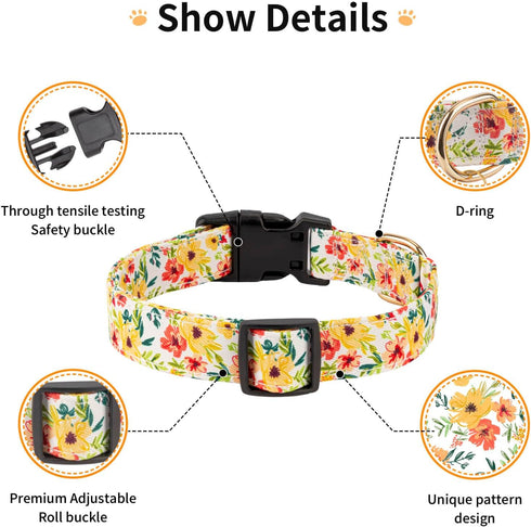 Dog Collar,Personalized Adjustable Cute Puppy Collars for Girl Female Boy Dogs Flower Patterned Design,Soft Pet Collar with Safe Buckle for Small ...