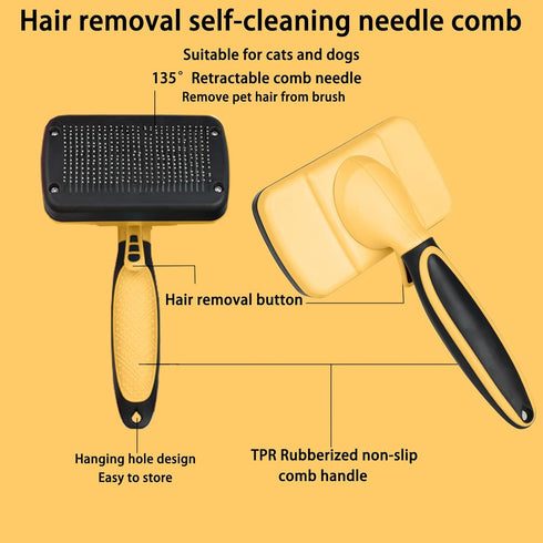 Self cleaning slicker brush for dogs and cats, skin-friendly grooming cat brush, easy-to-clean dog hair brush, depilatory brush, hair brush puppy ...